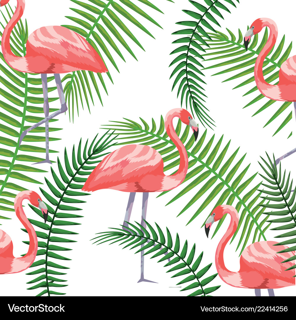 Tropical Leaves and Flamingo Pattern Vector Image