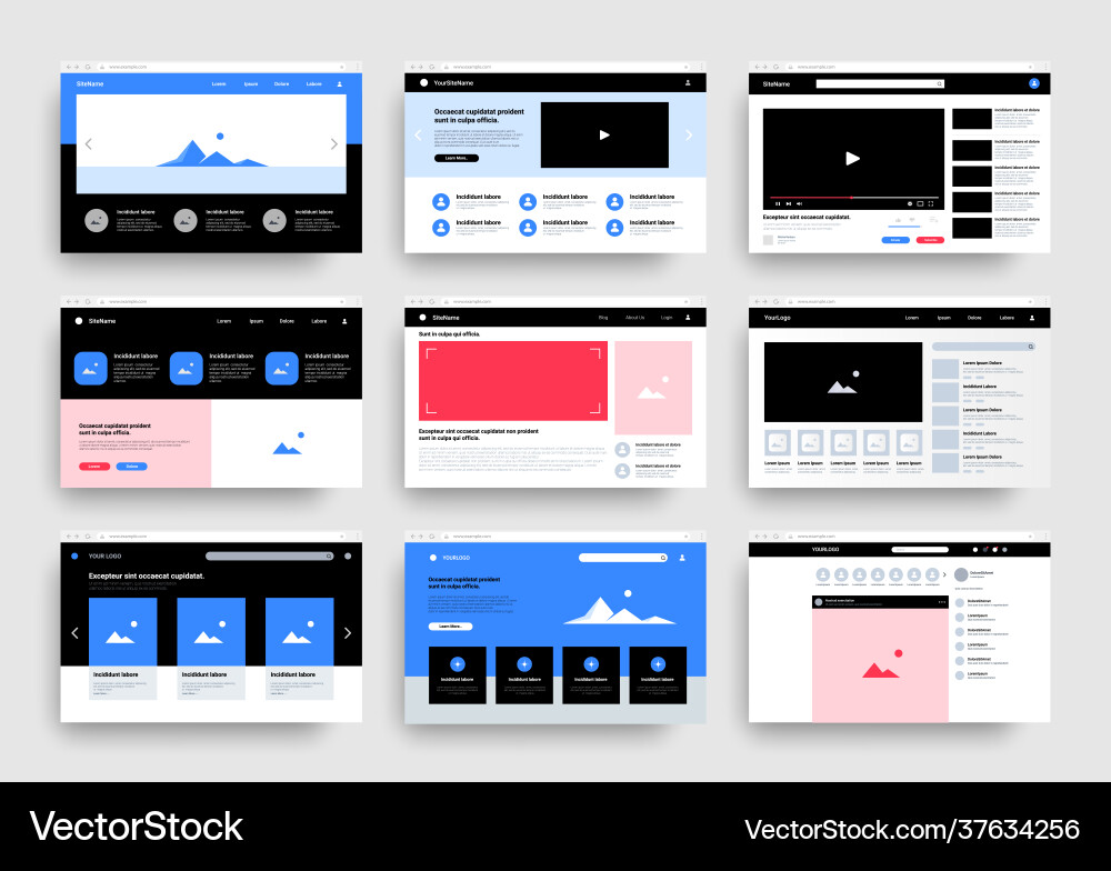 Website Wireframe Templates - Landing Pages Vector Image