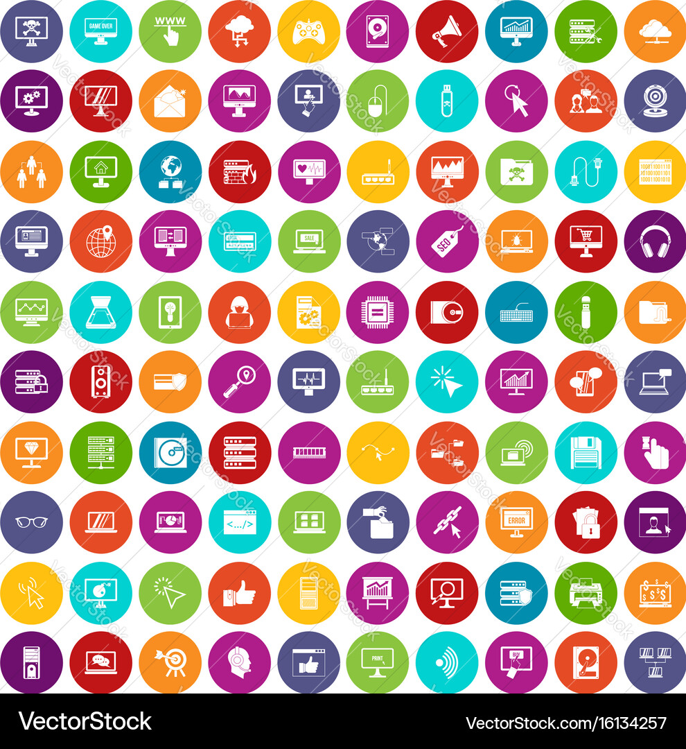 100 computer icons set color vector image