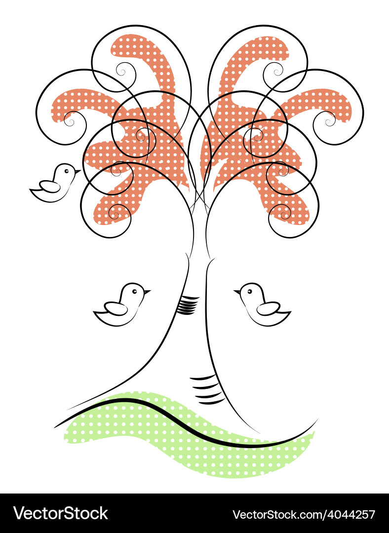 Background with bird flowers and tree Vector Image