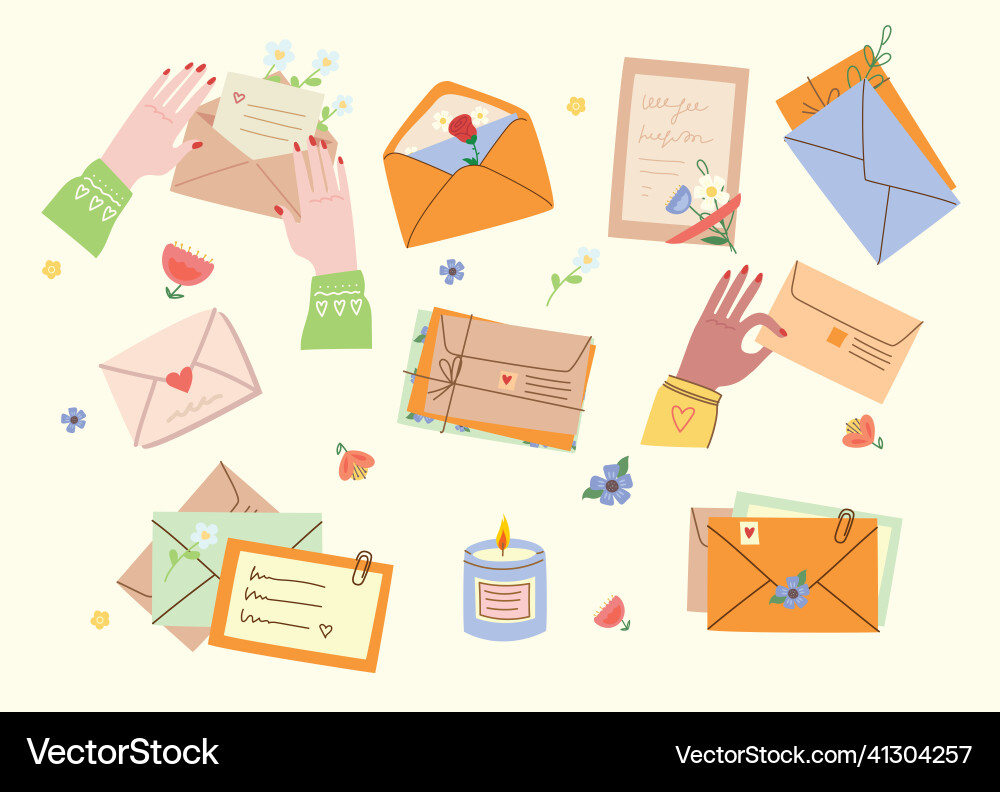 Collection of different envelopes with mail Collection of different envelopes with mail vector image