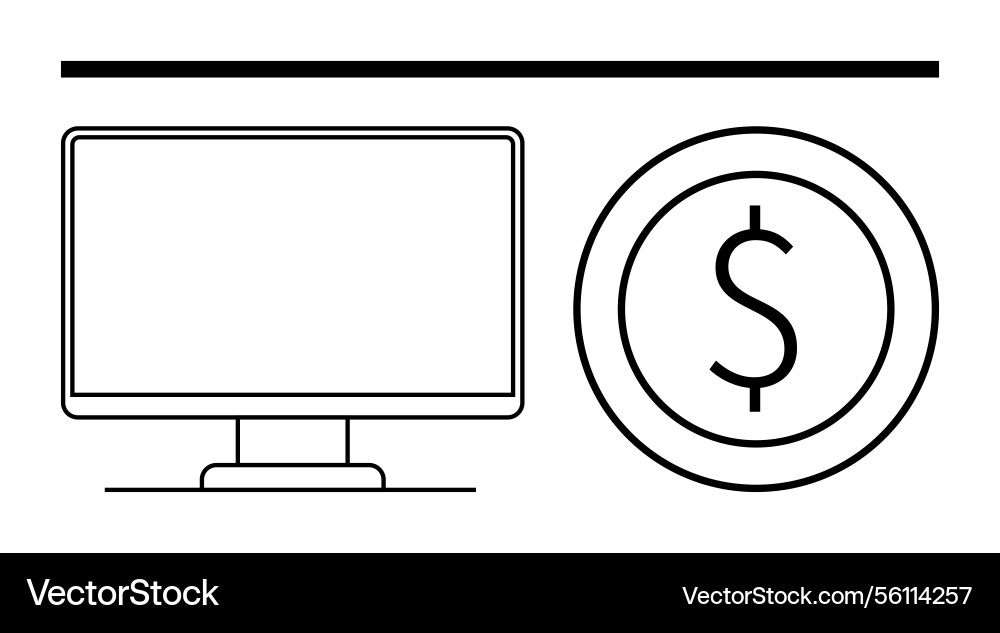 Computer screen with dollar coin emphasizing Computer screen with dollar coin emphasizing vector image