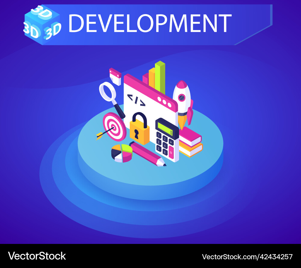 Development isometric design icon web 3d Development isometric design icon web 3d vector image