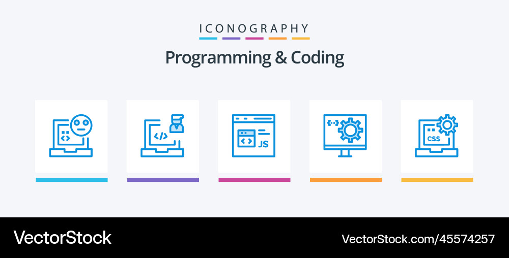 Programming and coding blue 5 icon pack including vector image