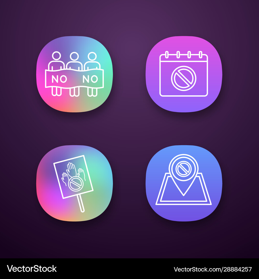 Protest action app icons set Vector Image