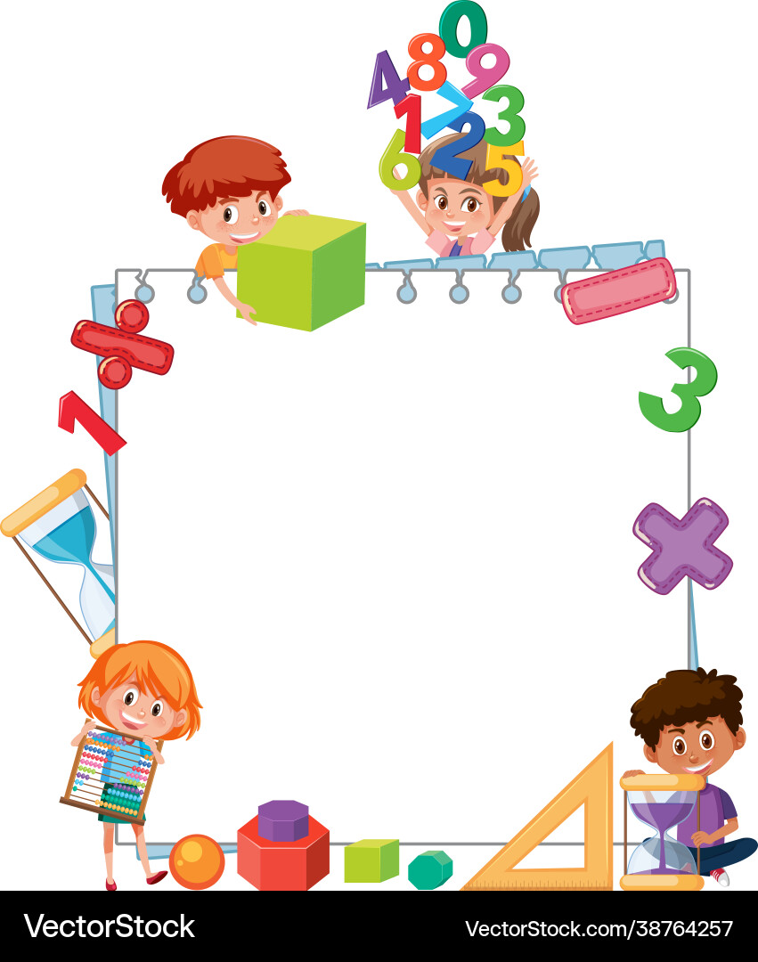 School Kids with Math Objects Vector Image