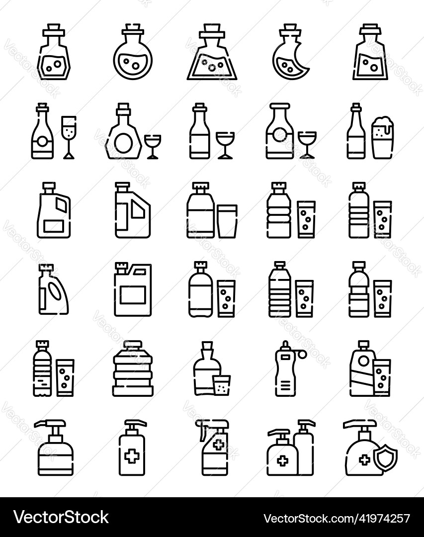 Set of bottle simple line icons Set of bottle simple line icons vector image