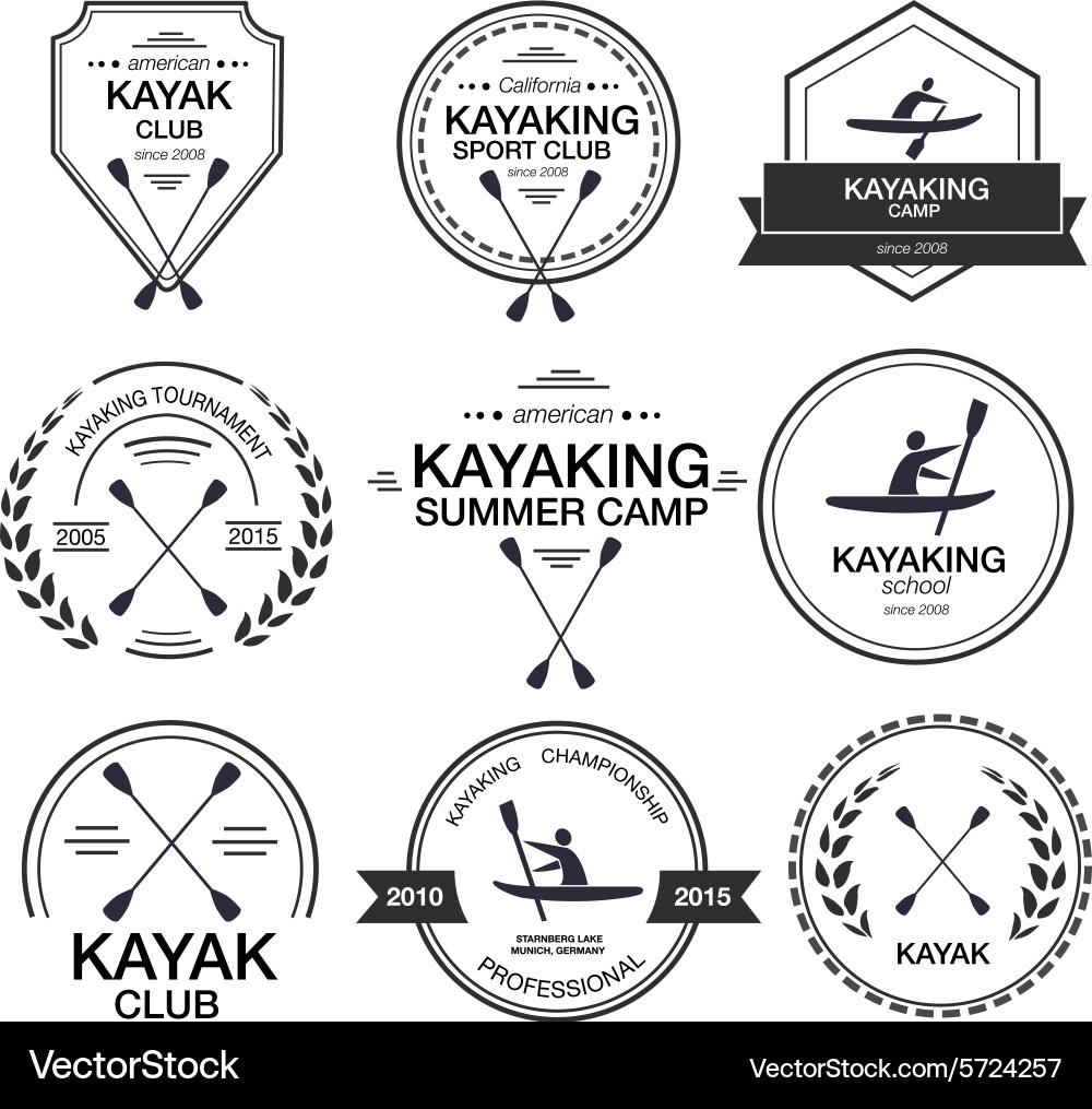 Set of different logotype templates for kayaking vector image
