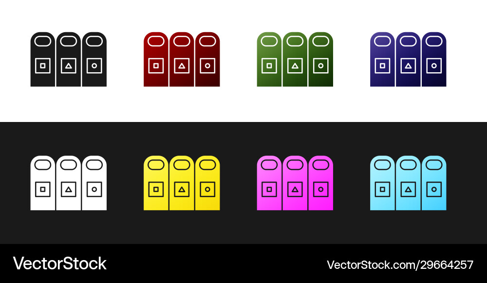 Set trash in garbage cans with sorted icon Set trash in garbage cans with sorted icon Vector Image