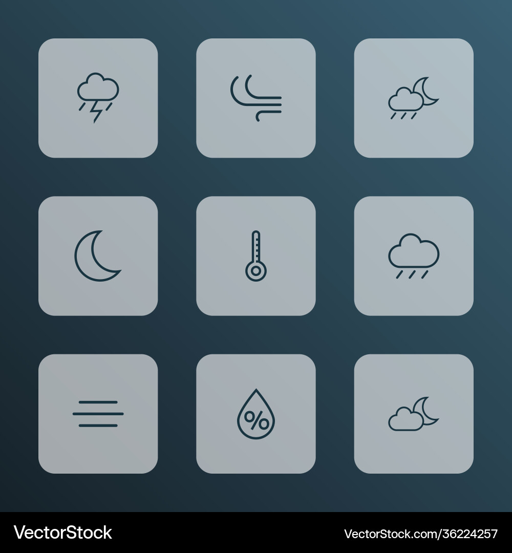 Weather icons line style set with humidity nigth Vector Image