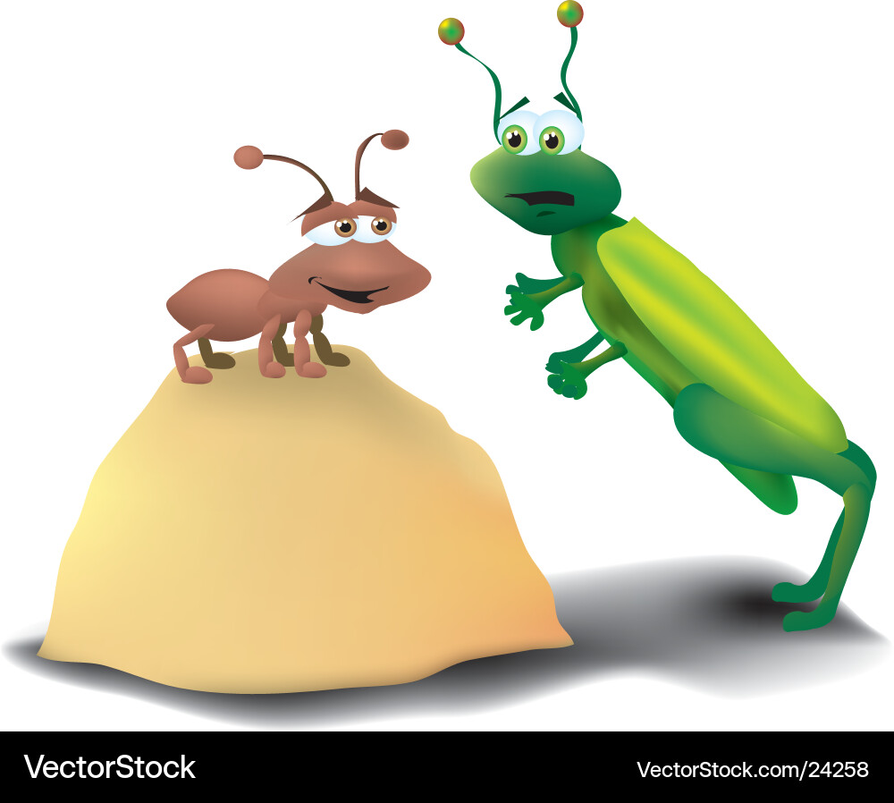 Ant and Grasshopper Encounter Vector Image
