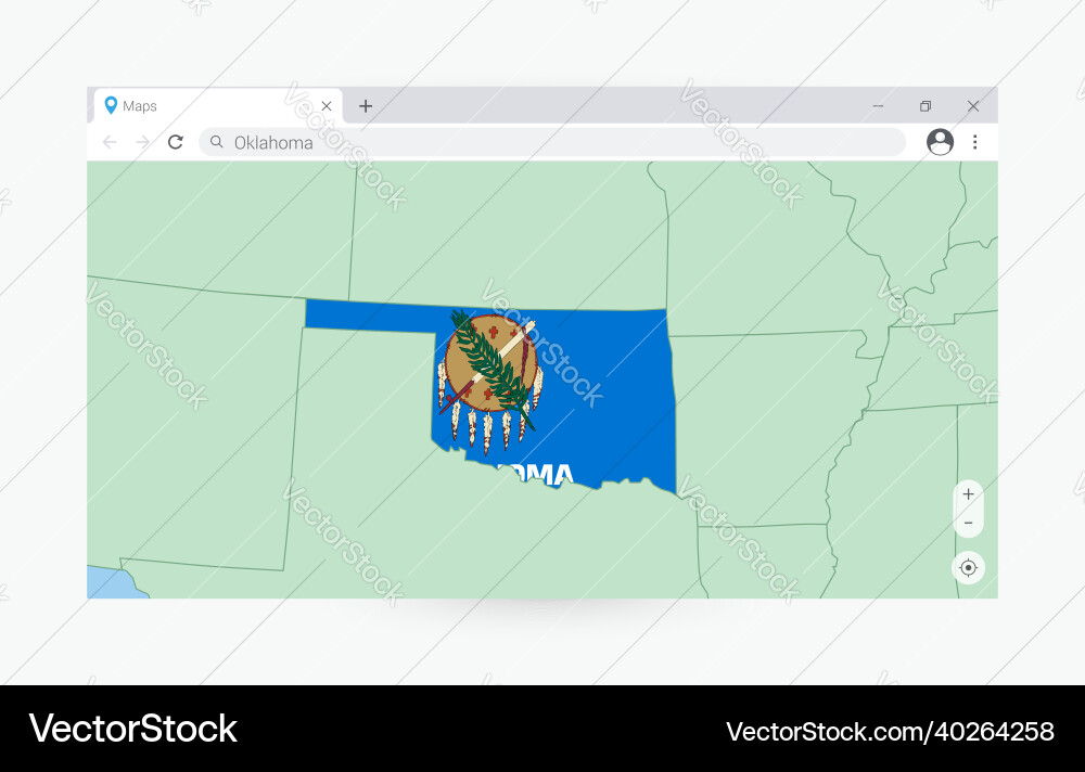 Browser window with map of oklahoma searching vector image