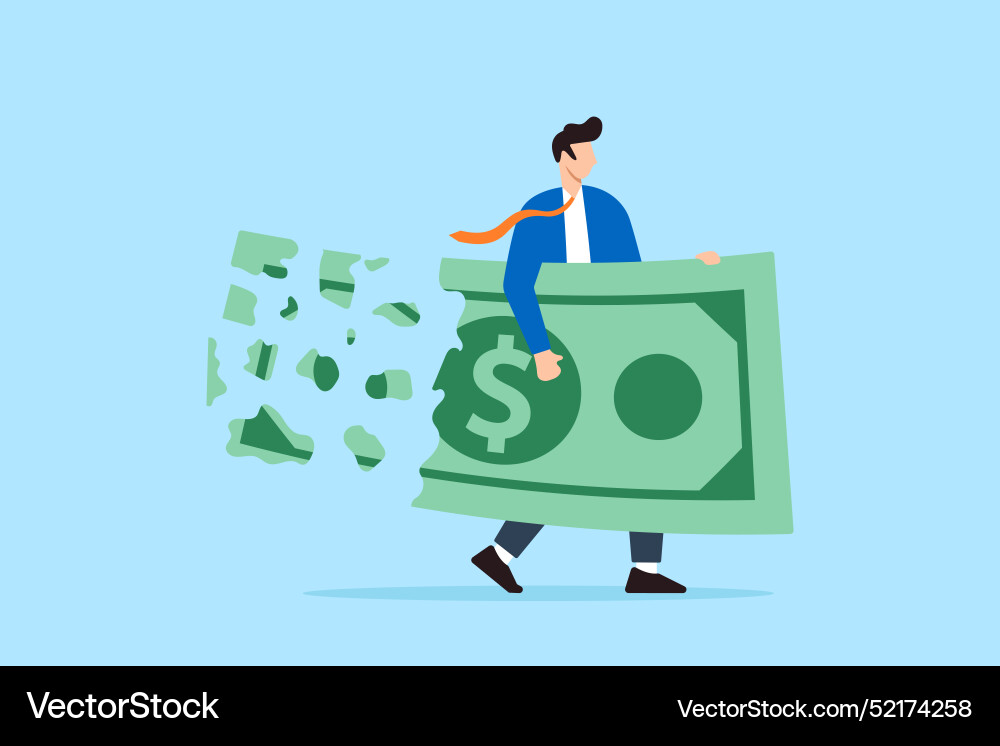 Businessman holding ripped dollar crumble Vector Image