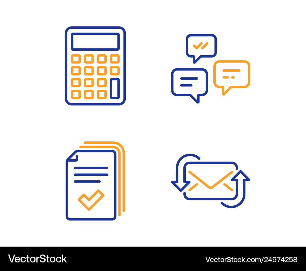 Calculator handout and chat messages icons set vector image
