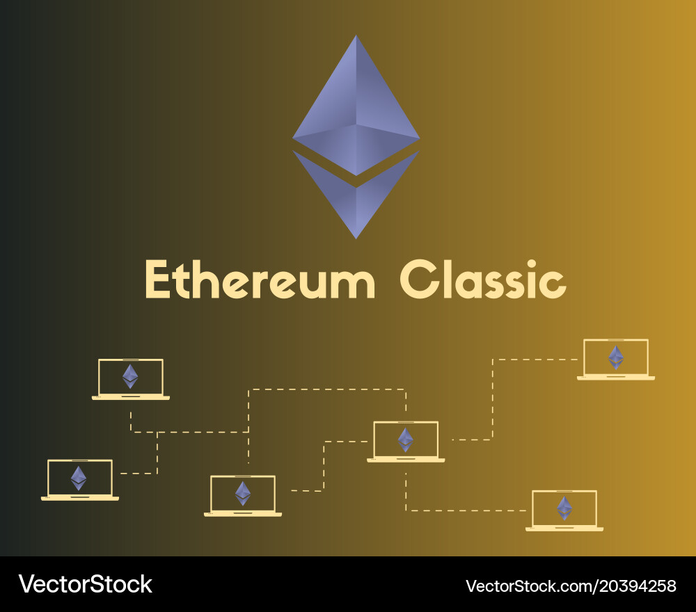 Ethereum classic blockchain networking background vector image