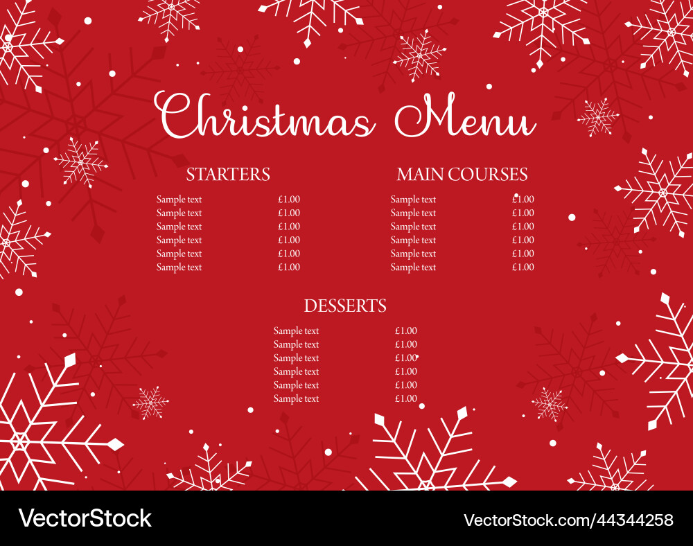 Festive Christmas Menu with Snowflake Border Vector Image