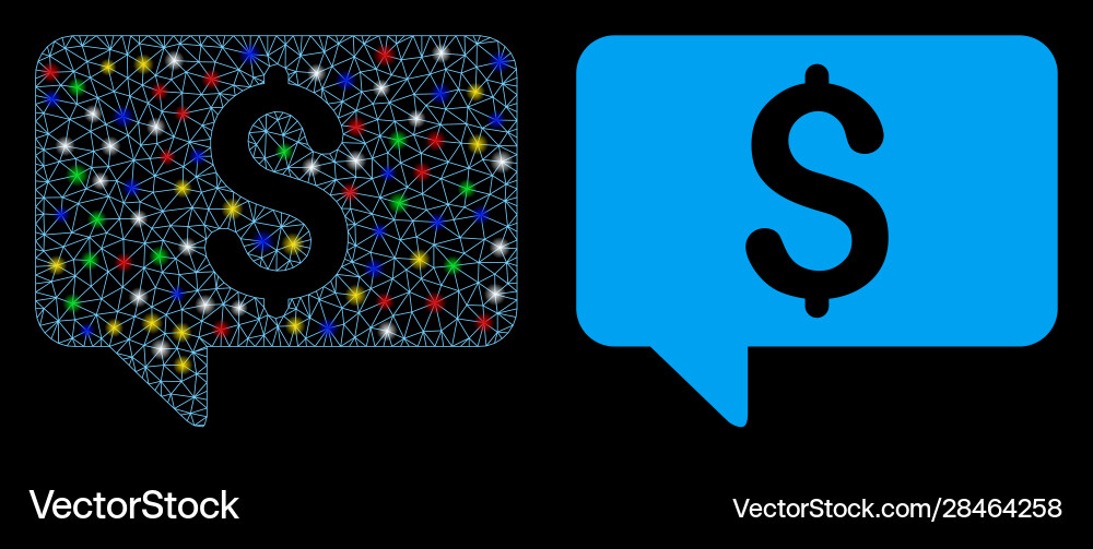 Glowing mesh 2d price message icon with flash Glowing mesh 2d price message icon with flash vector image