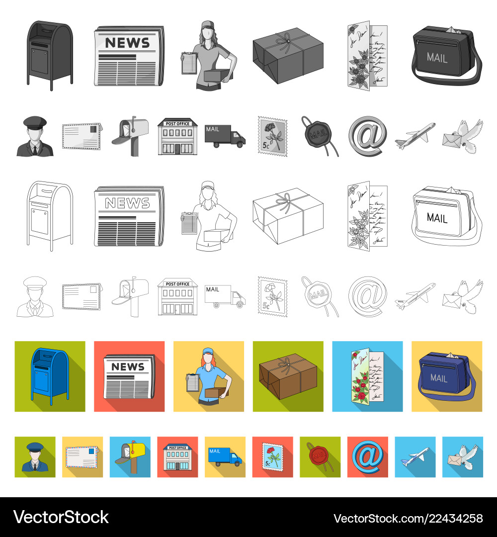 Mail and postman flat icons in set collection Mail and postman flat icons in set collection vector image