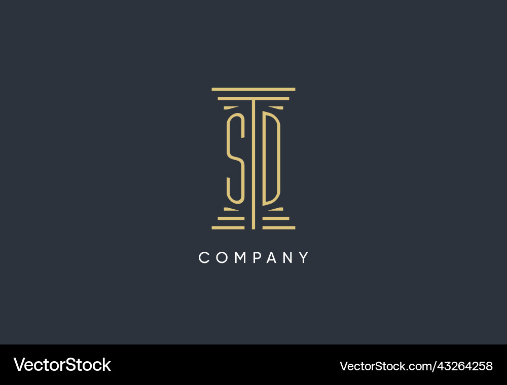 Sd initial monogram with pillar shape logo design Vector Image