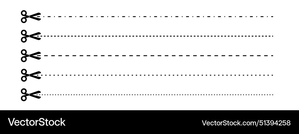 Set of scissors with cut lines collection Vector Image