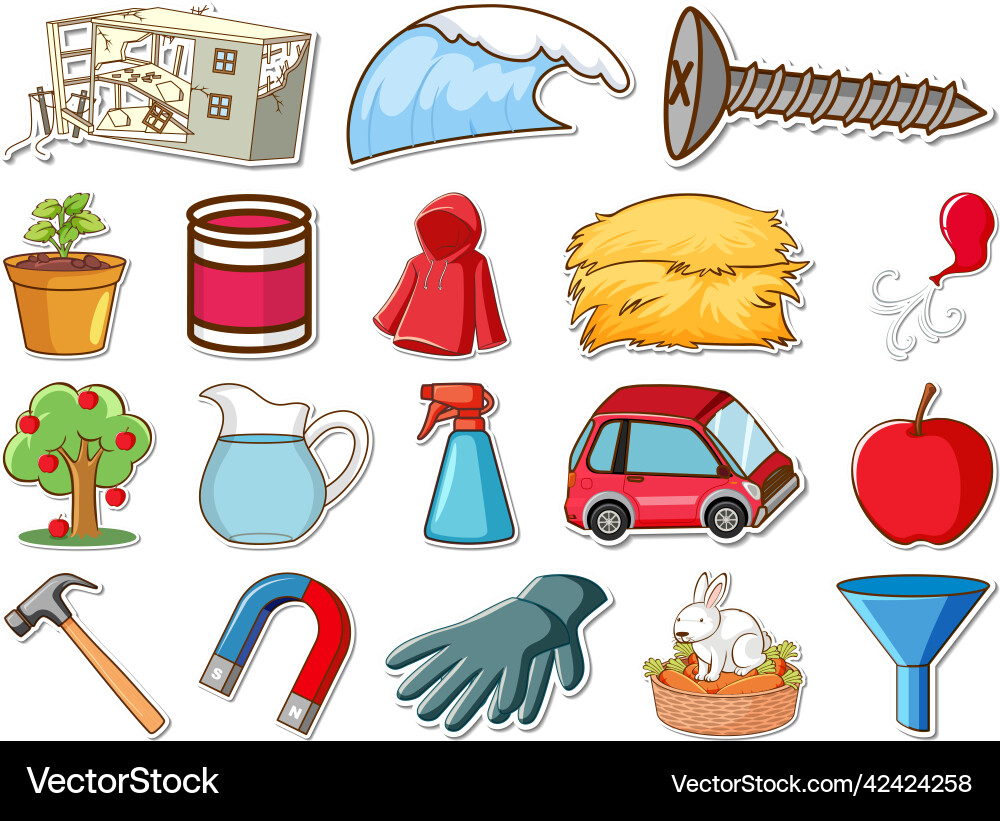 Sticker set of mixed daily objects Sticker set of mixed daily objects vector image