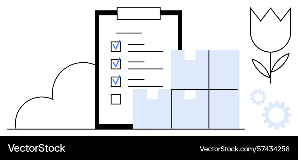Task checklist with boxes cloud gears Task checklist with boxes cloud gears vector image