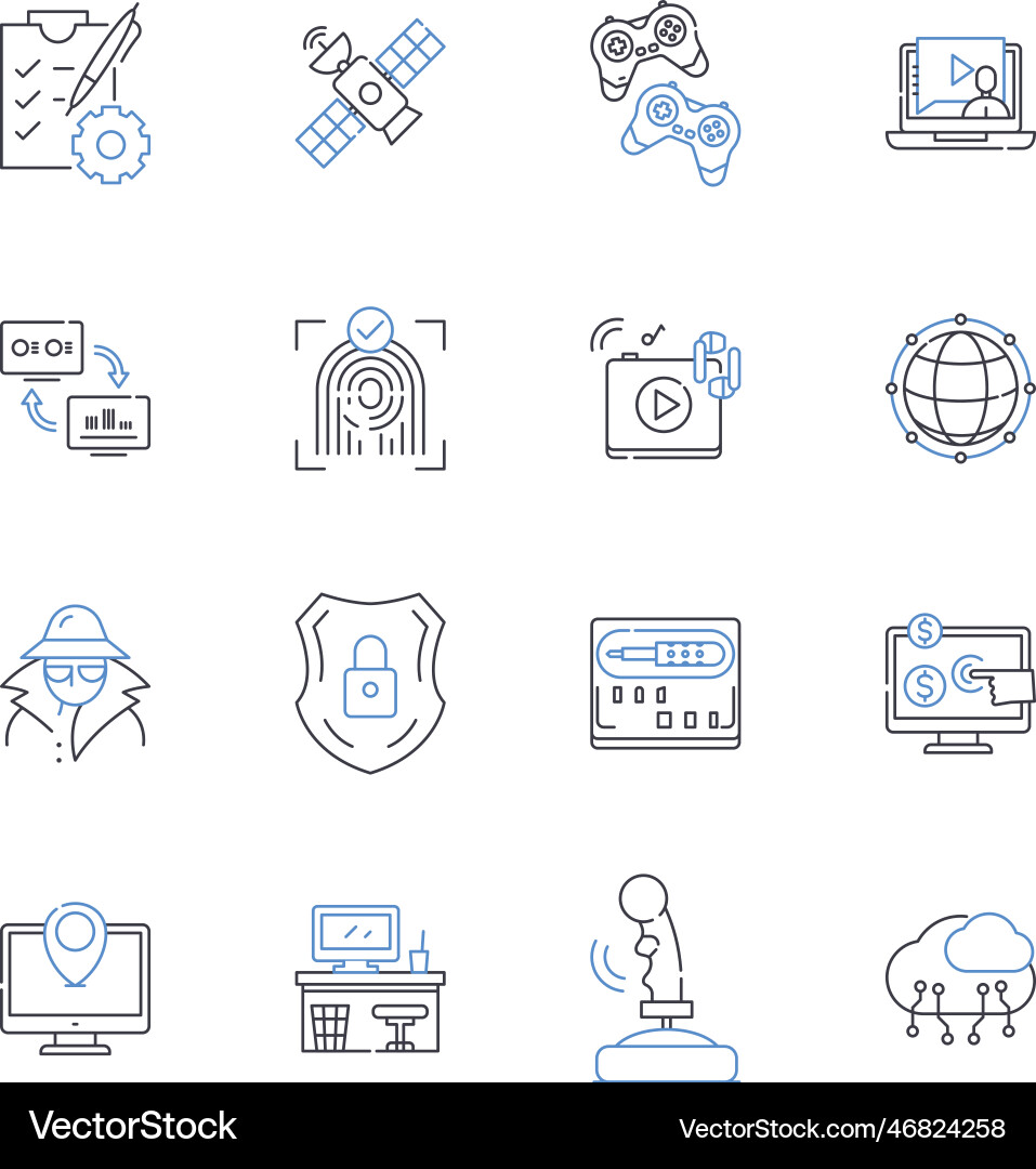 Video game store line icons collection console Video game store line icons collection console vector image