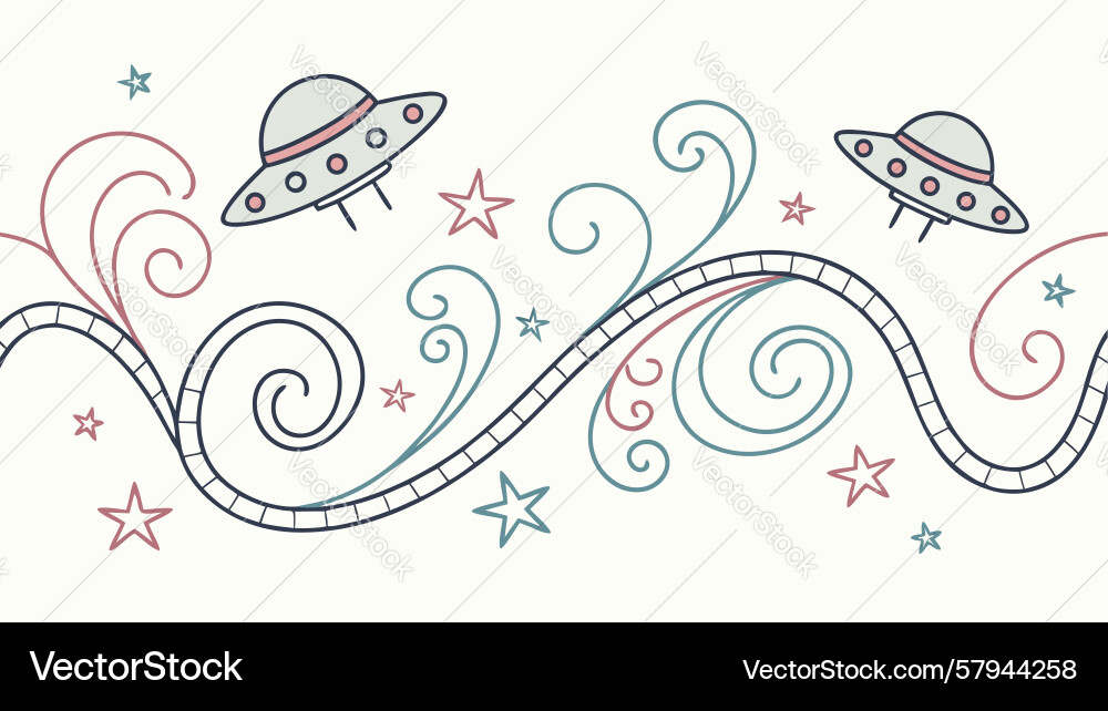 Whimsical Alien Spaceship Swirl Pattern Vector Image