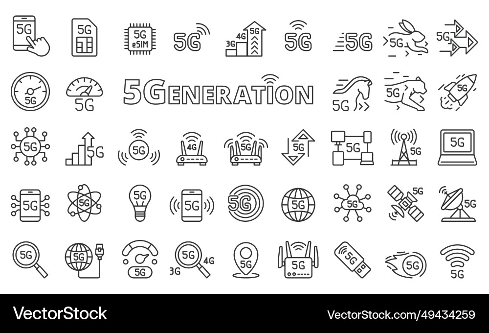 5g icon set in line design internet speed 5g icon set in line design internet speed vector image