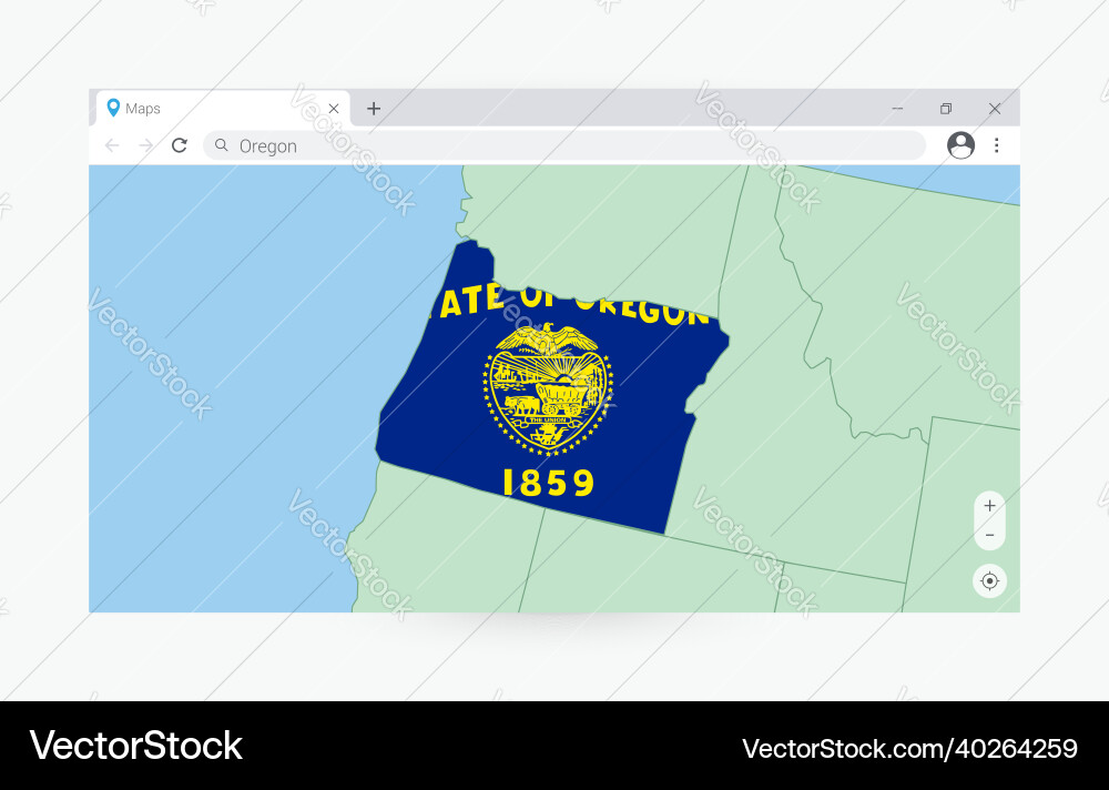 Browser window with map of oregon searching vector image