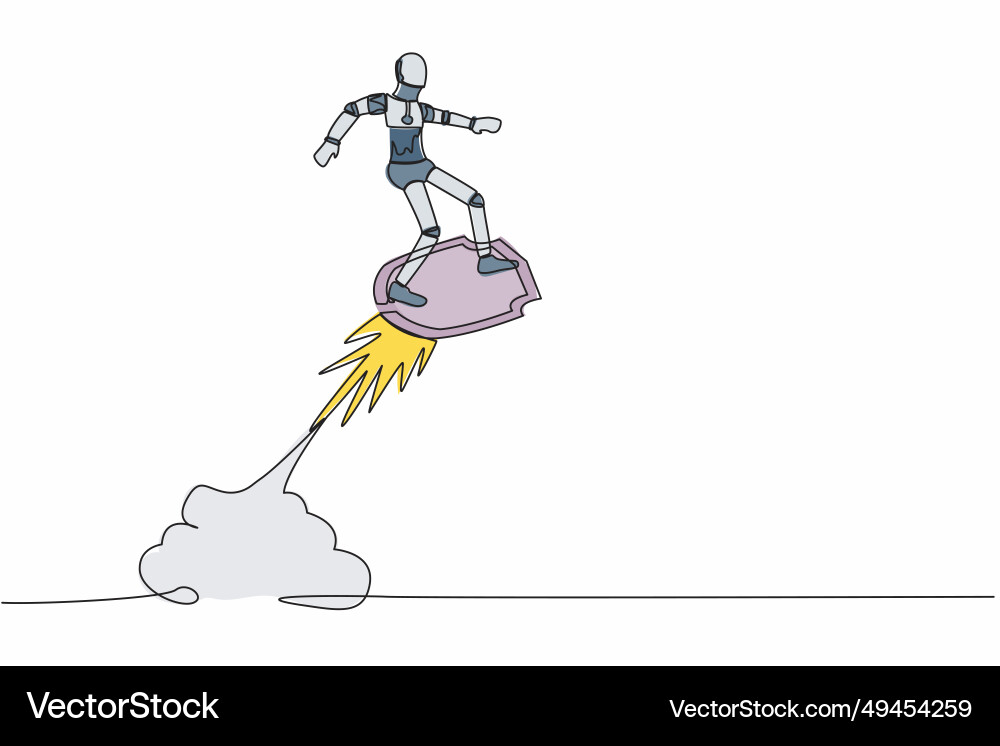 Continuous one line drawing of robot riding Continuous one line drawing of robot riding vector image