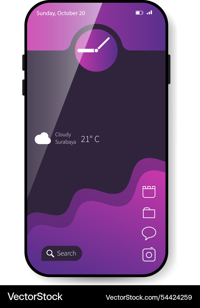 Creative smartphone interface with clock widget vector image