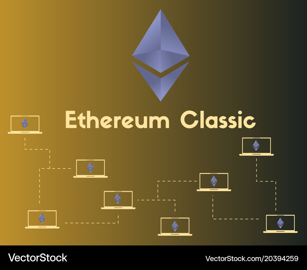 Ethereum classic blockchain networking background vector image