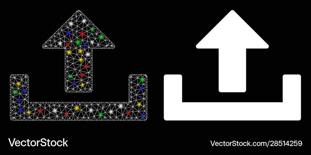 Flare mesh wire frame upload icon with spots Flare mesh wire frame upload icon with spots vector image