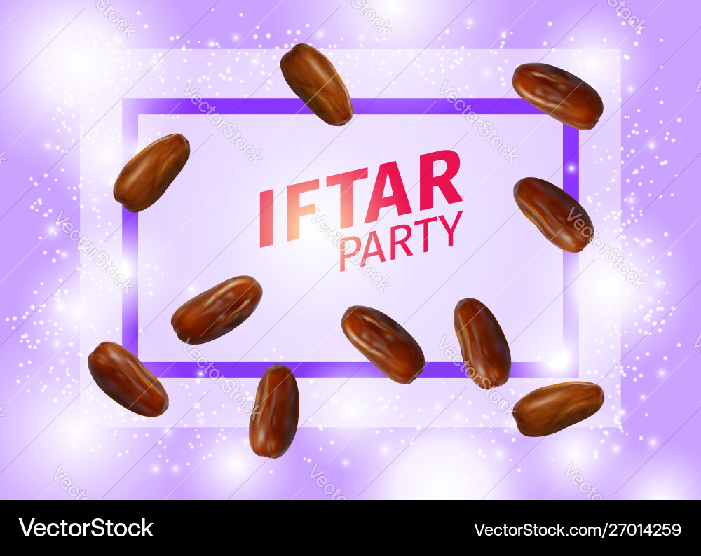 Iftar party banner with realistic dried dates Iftar party banner with realistic dried dates vector image