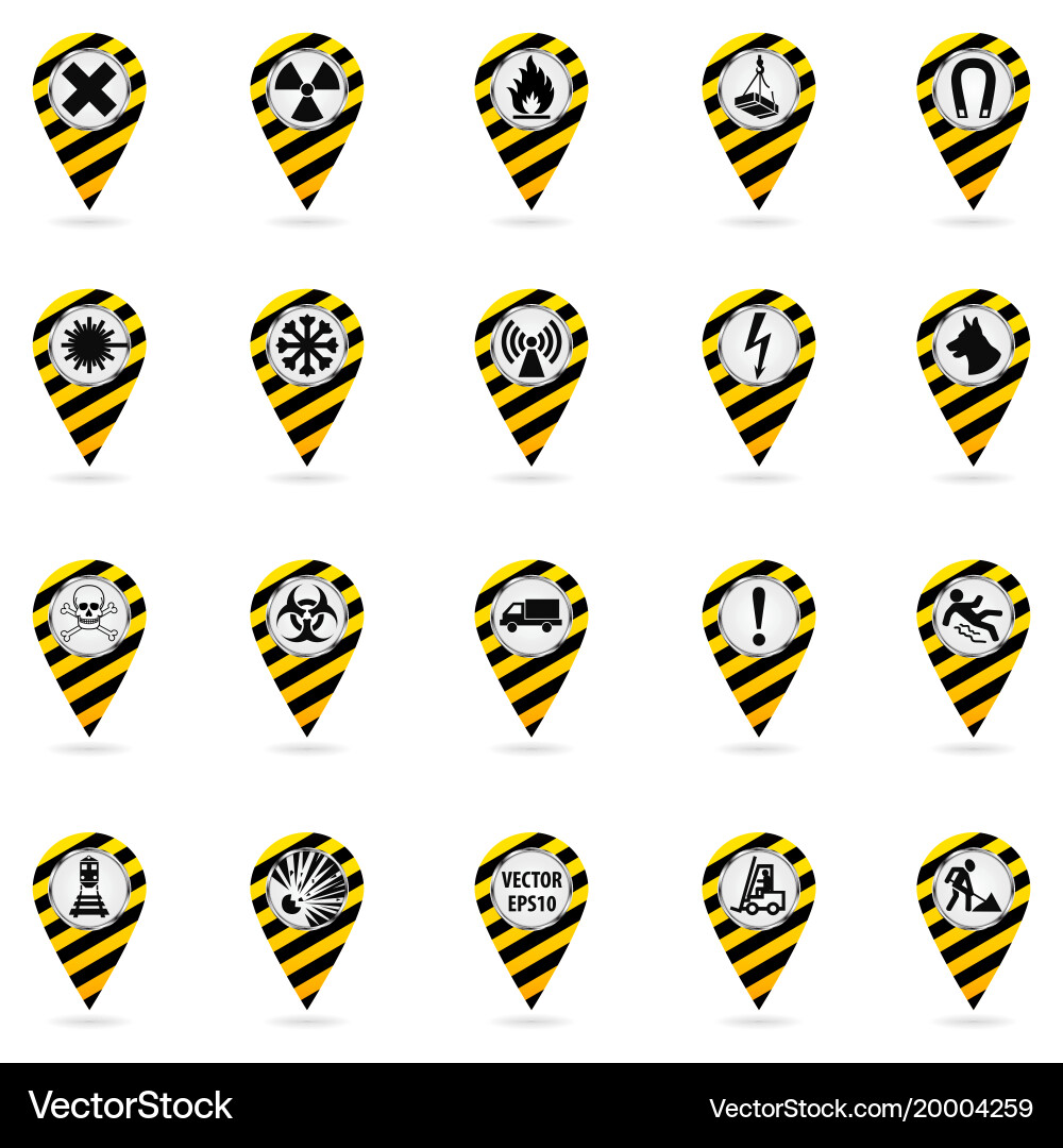 Map pointers set of safety symbols location vector image