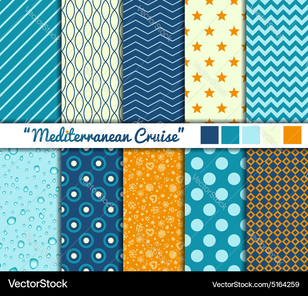 Mediterranean Patterns - 10 Seamless Designs Vector Image