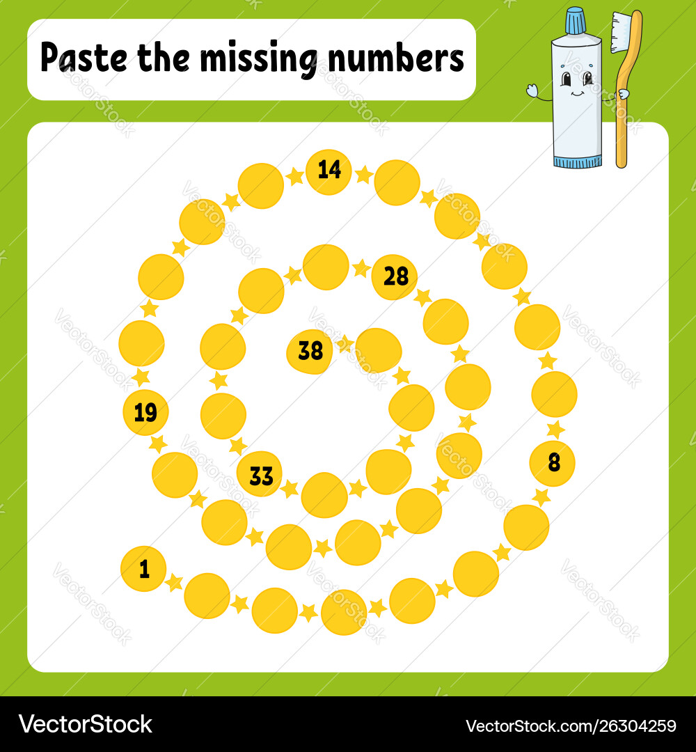 Paste missing numbers handwriting practice vector image