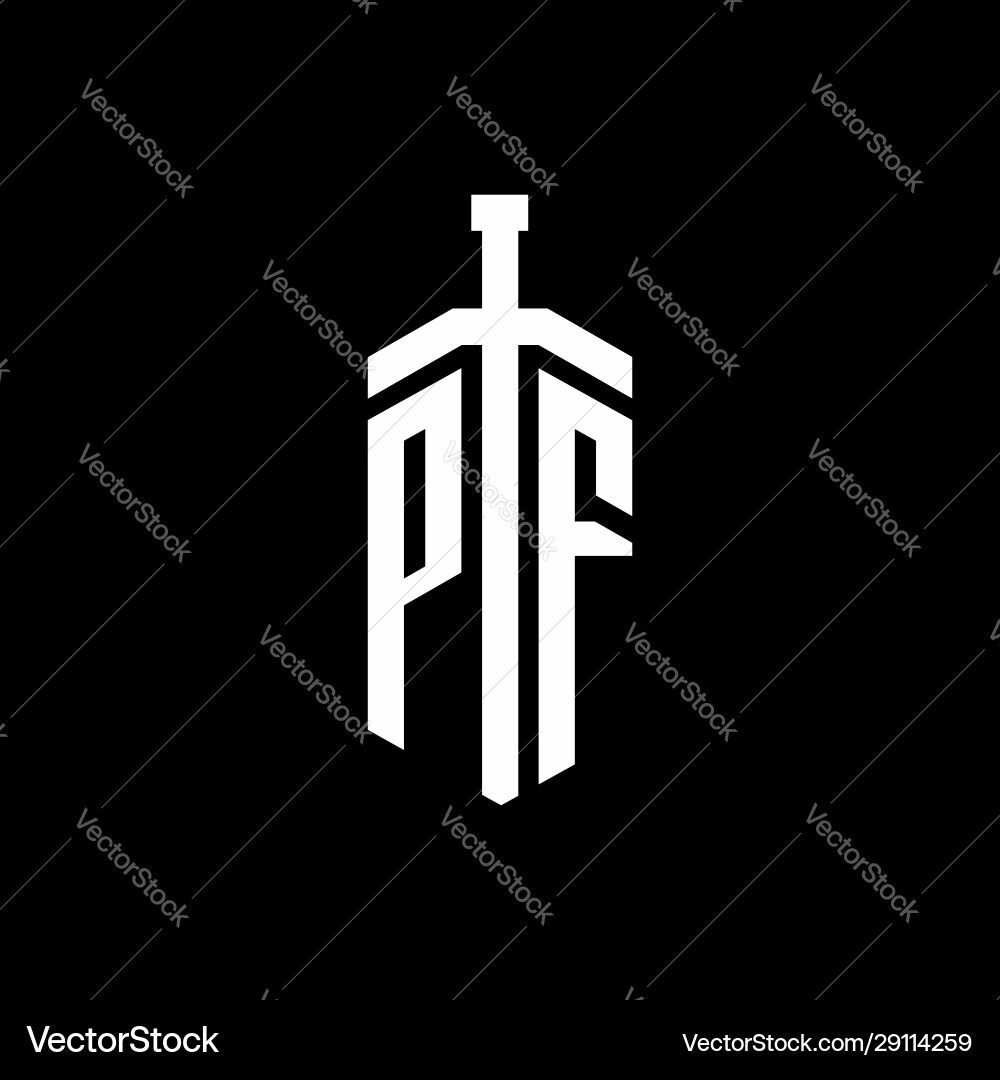 Pf logo monogram with sword element ribbon design Pf logo monogram with sword element ribbon design vector image
