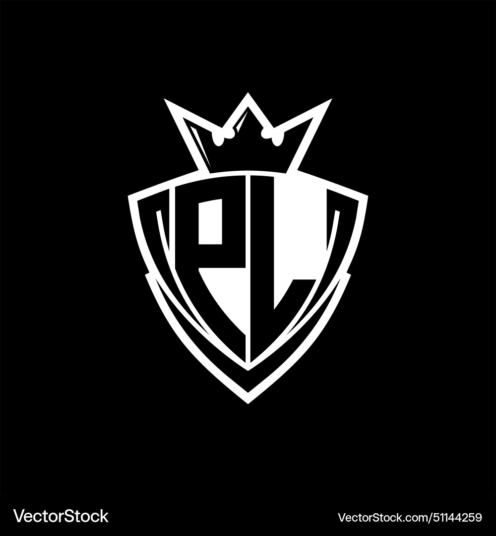 Pl letter logo with sharp triangle shield shape Vector Image