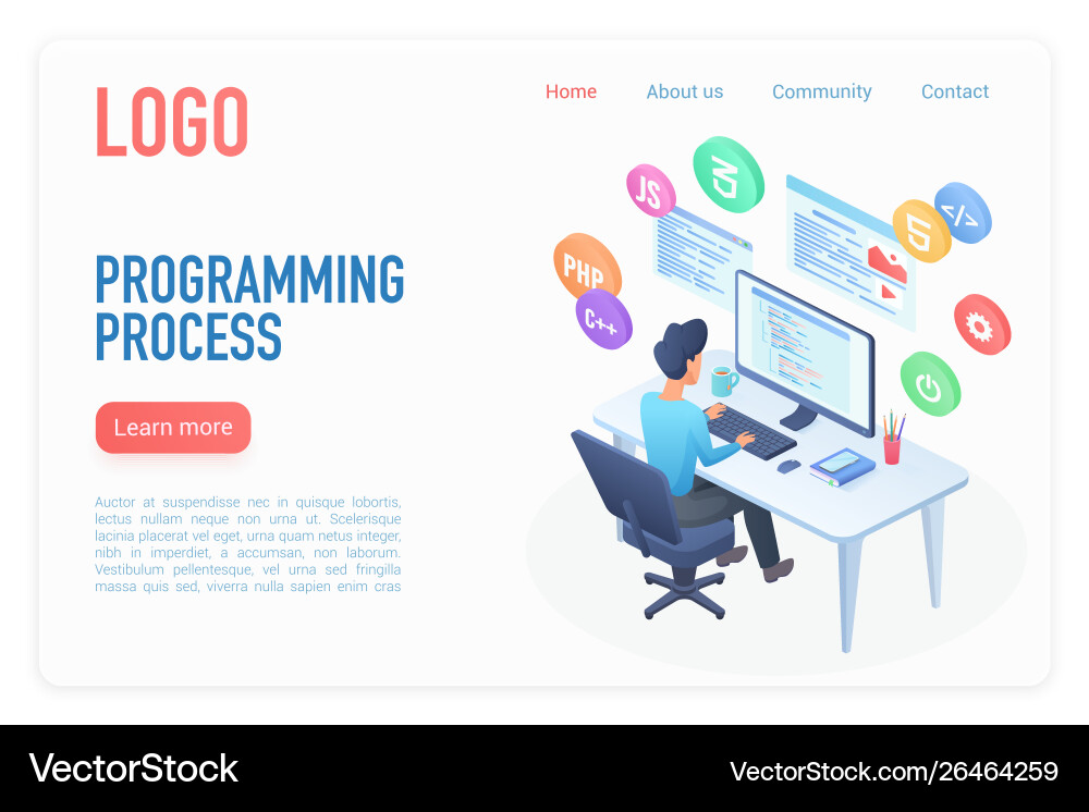 Programming process landing page isometric vector image