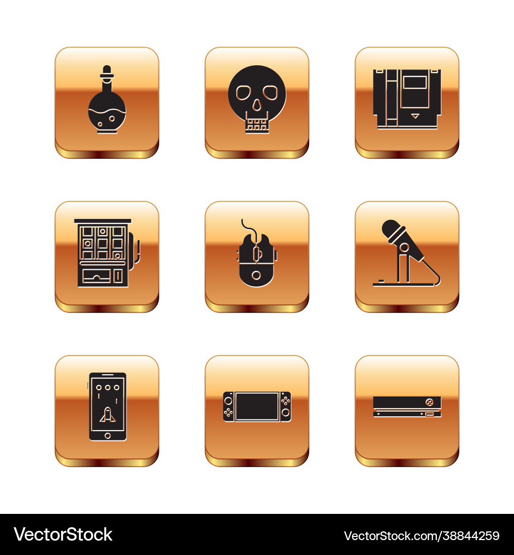 Set bottle with magic elixir mobile and playing Set bottle with magic elixir mobile and playing Vector Image