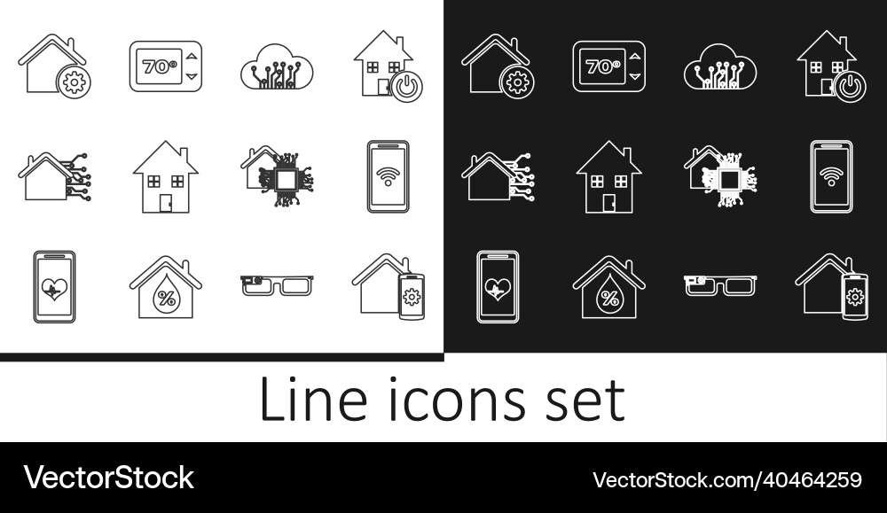 Set line smart home remote control system mobile Set line smart home remote control system mobile Vector Image