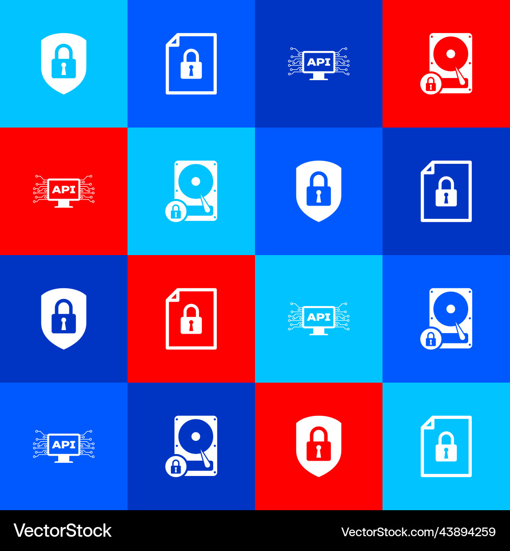 Set shield security with lock document Set shield security with lock document vector image