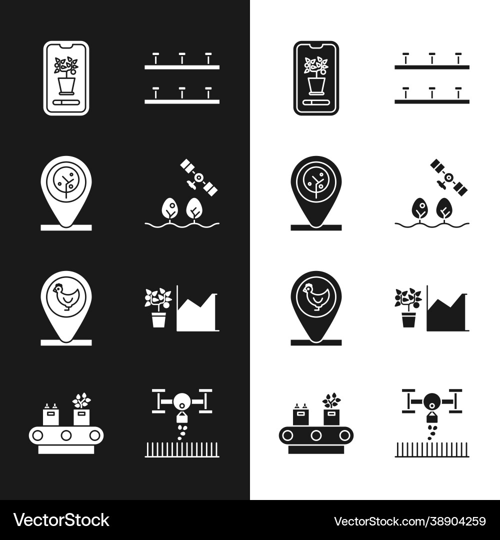 Set smart farm with drone location and tree Set smart farm with drone location and tree Vector Image