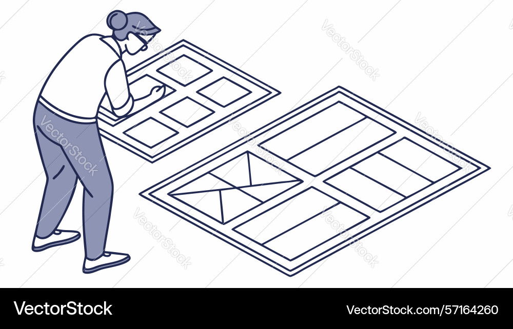 Architect designing building layout on blueprint vector image