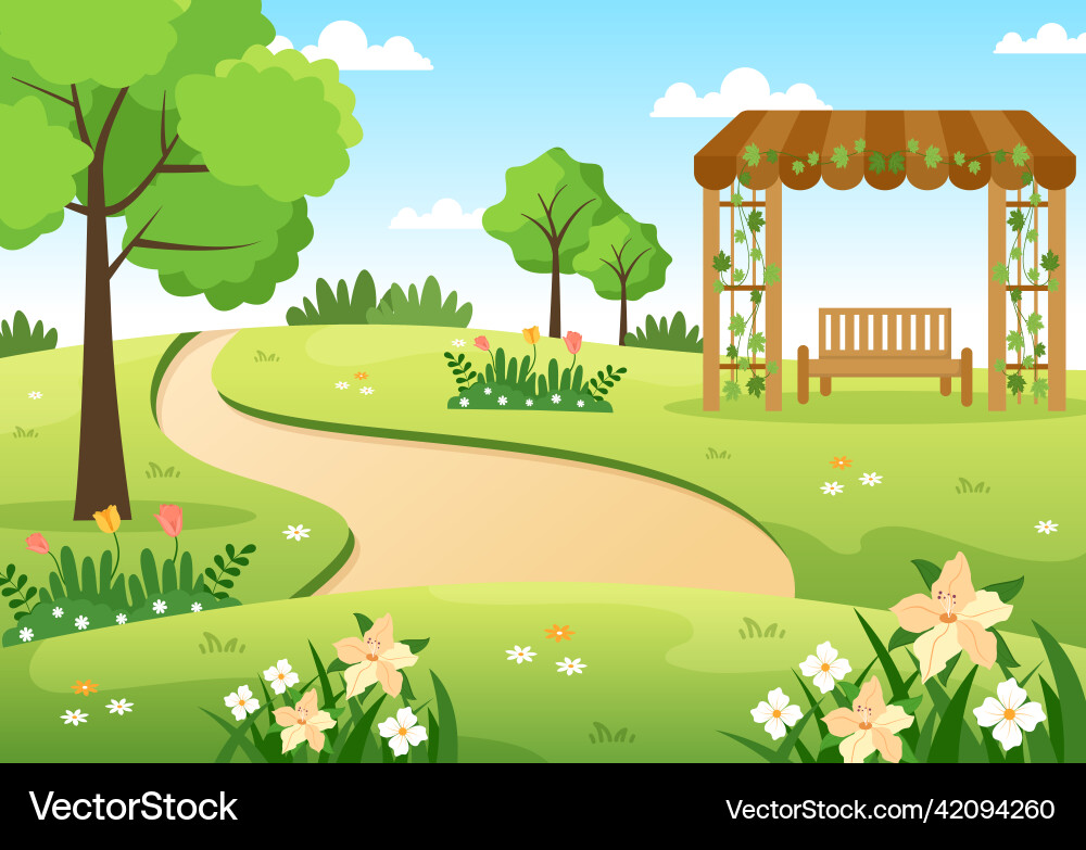 Beautiful garden cartoon background Beautiful garden cartoon background vector image