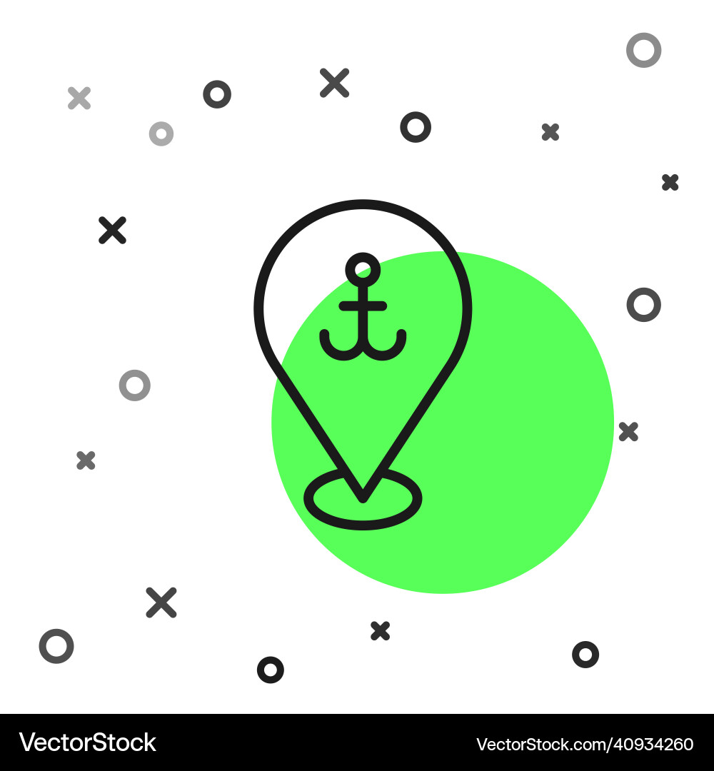 Black line map pointer with anchor icon isolated Black line map pointer with anchor icon isolated vector image