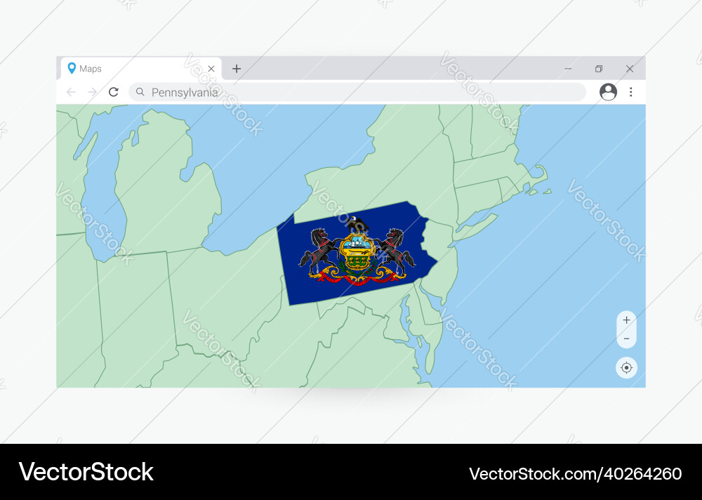 Browser window with map of pennsylvania searching Vector Image