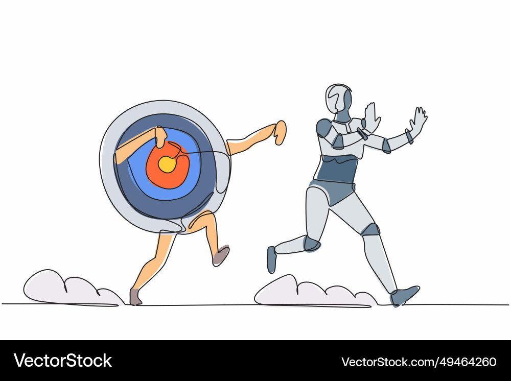Continuous one line drawing stressed robot being Continuous one line drawing stressed robot being vector image